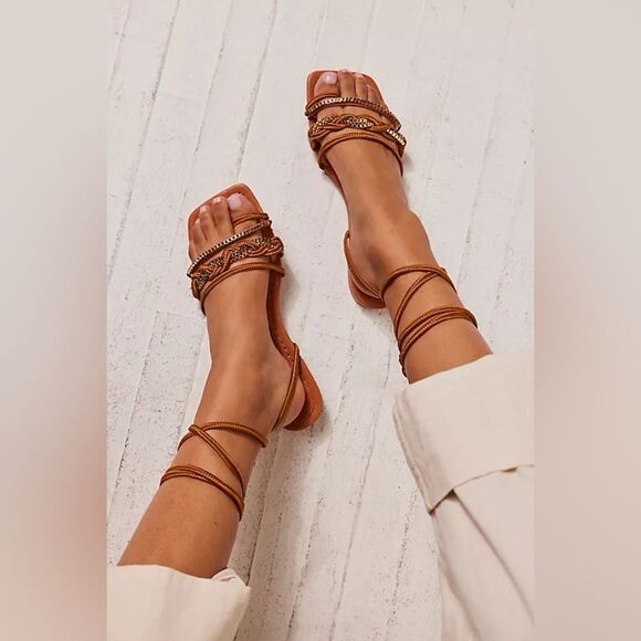 FREE PEOPLE Schutz GOLDEN HOUR Gladiator Wrap Chain Link Sandals - Picture 1 of 4